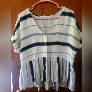 Striped Button-Down Peplum Top